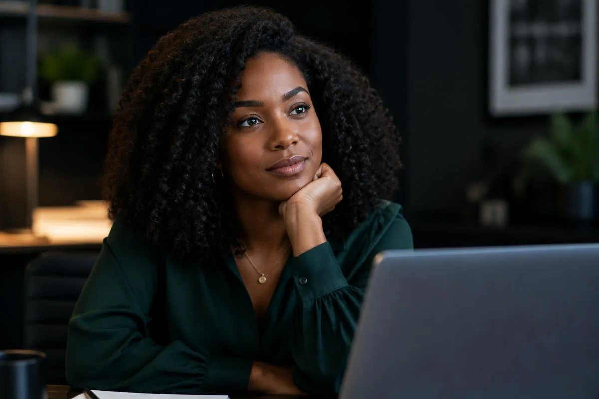 Business owner thinking about how her business works
